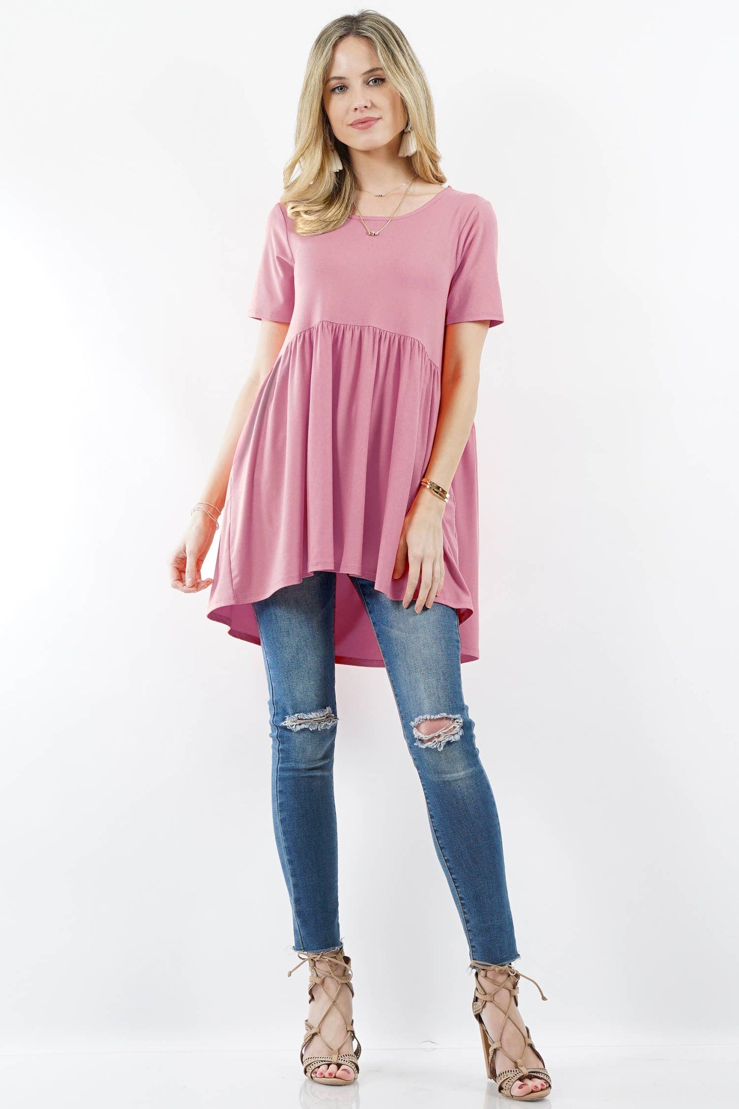 Short Sleeve With Waist Shirring Top