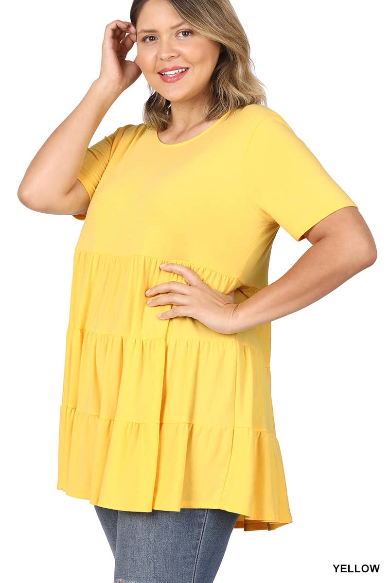 Ash Mocha Plus Short Sleeve Tiered Ruffle Tunic