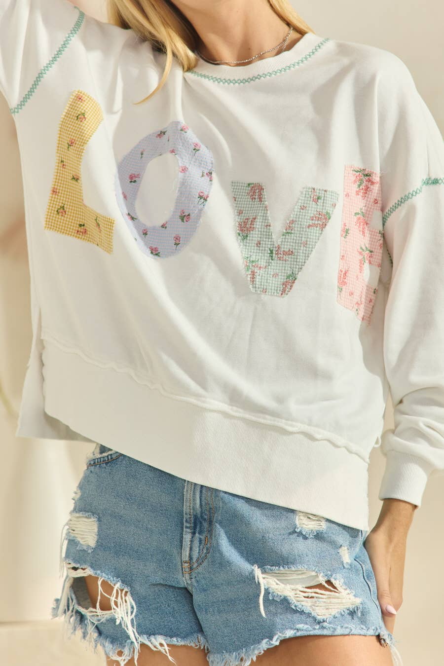 Plus LOVE Contrast Patch French Terry Sweatshirt