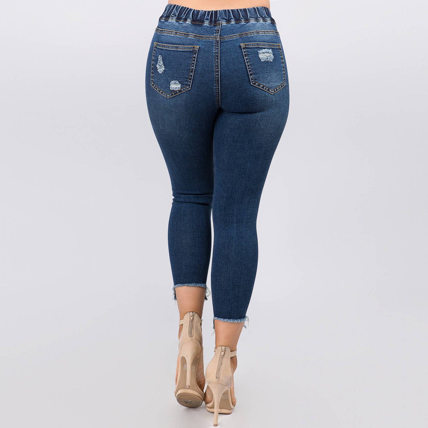Plus Size Denim Joggers w/Drawstring-RJJ2819P