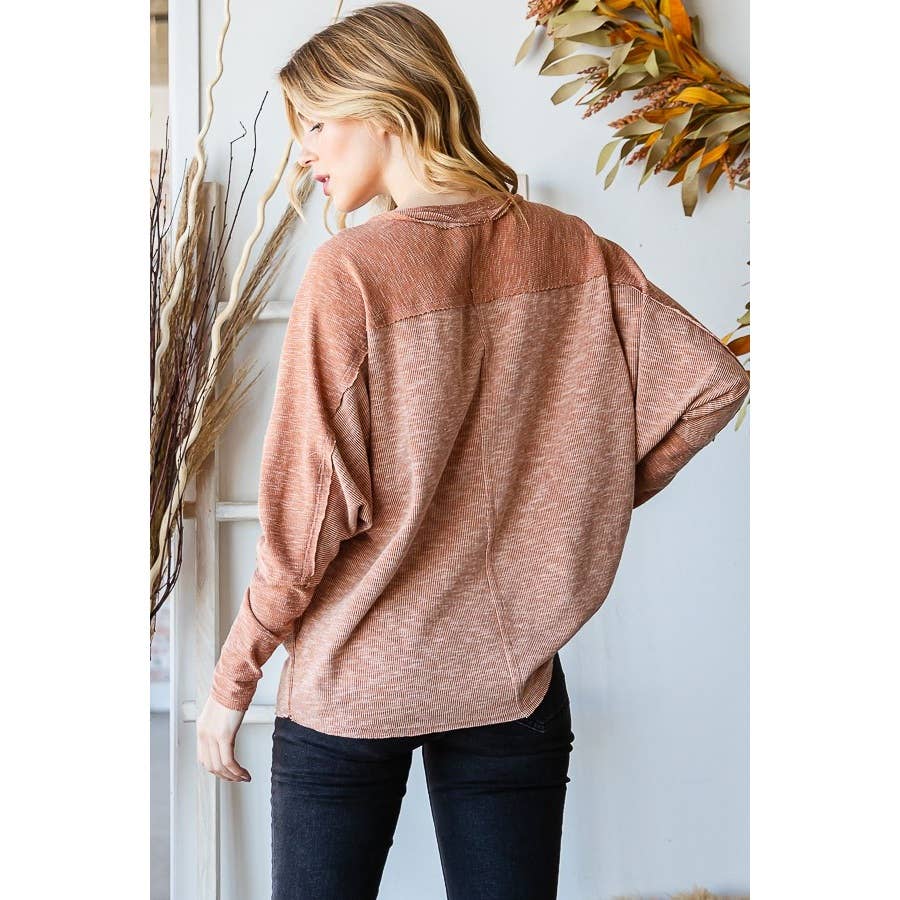 Rust V-Neck LS Oversized Blouse