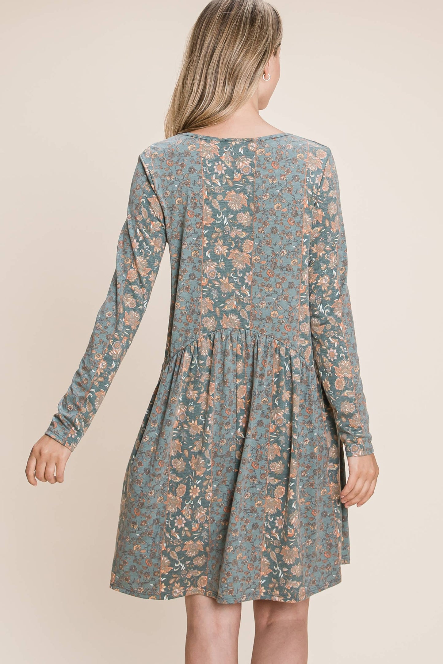 ***SALE*** Teal Long Sleeve Floral Dress - 1 Small Only Available