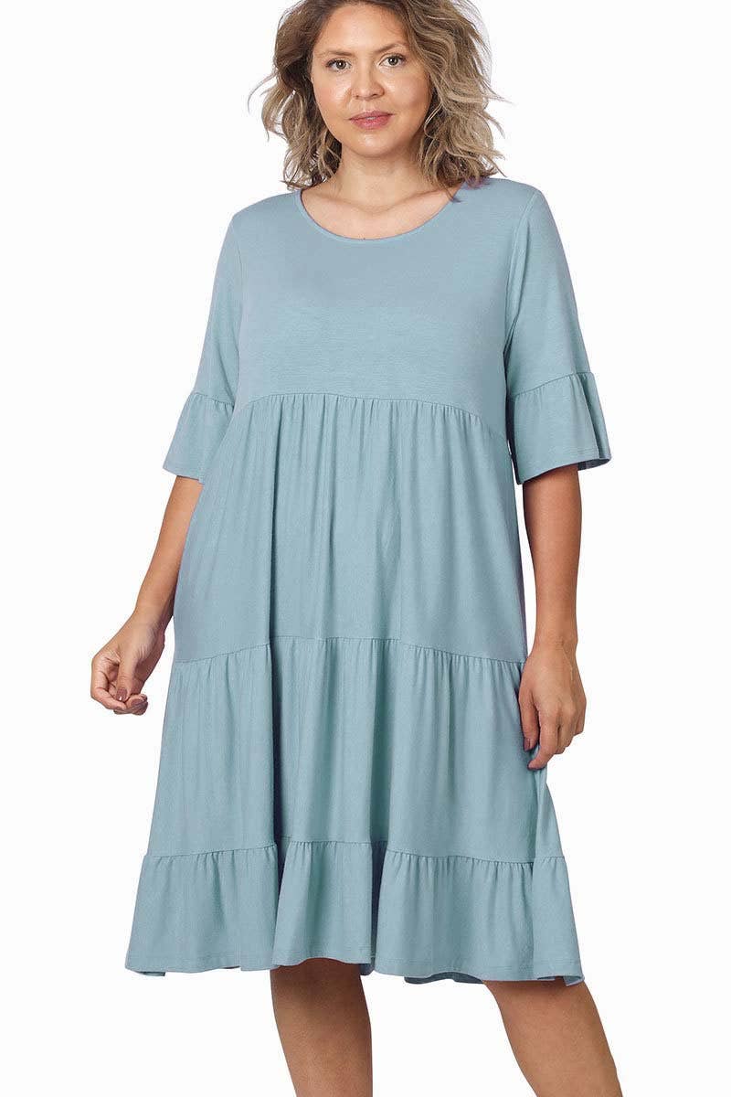 ***SALE*** Blue Grey Ruffle Sleeve Tiered Dress
