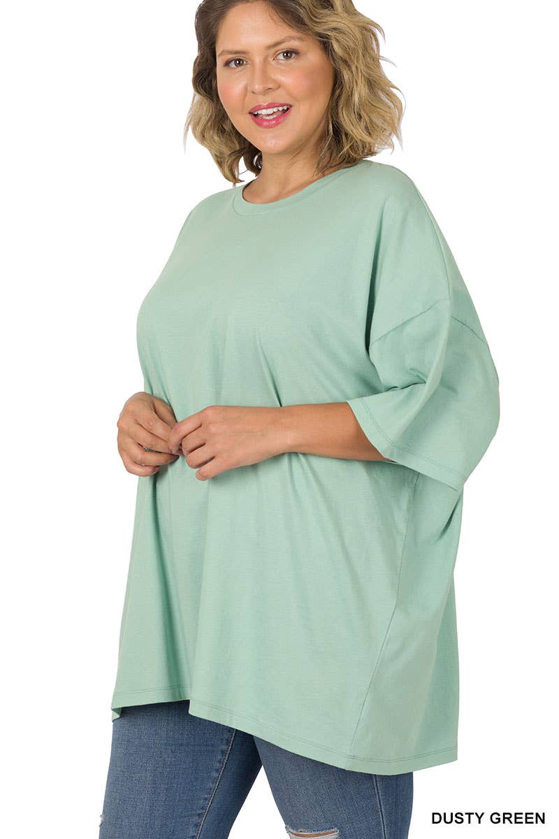 Lt Green Plus Cotton Drop Shoulder Boyfriend Box Tee