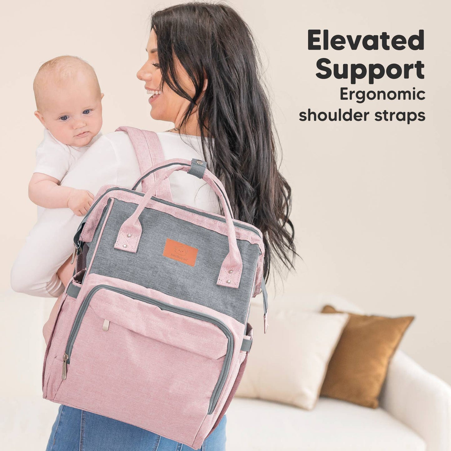 Pink & Grey Diaper Bag Backpack
