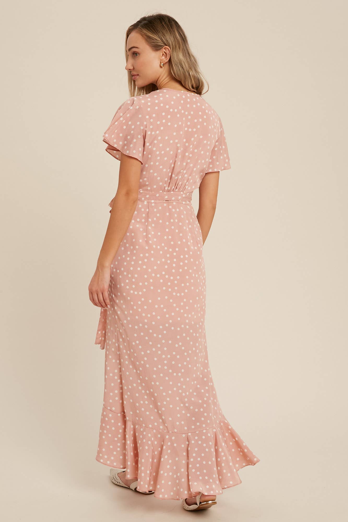 ***SALE*** Rose Polka Dot Ruffle Wrap Maxi Dress