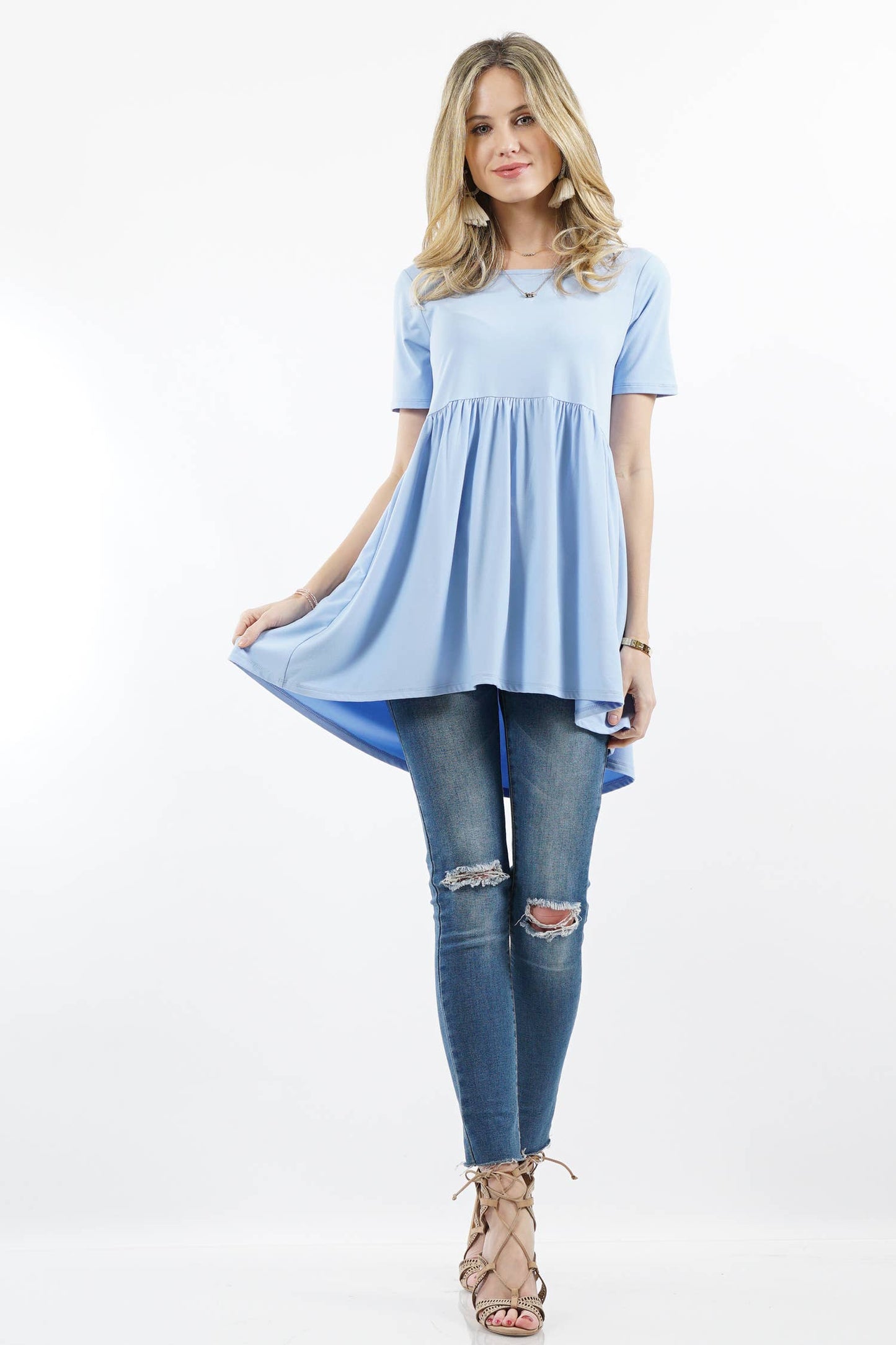 Short Sleeve With Waist Shirring Top