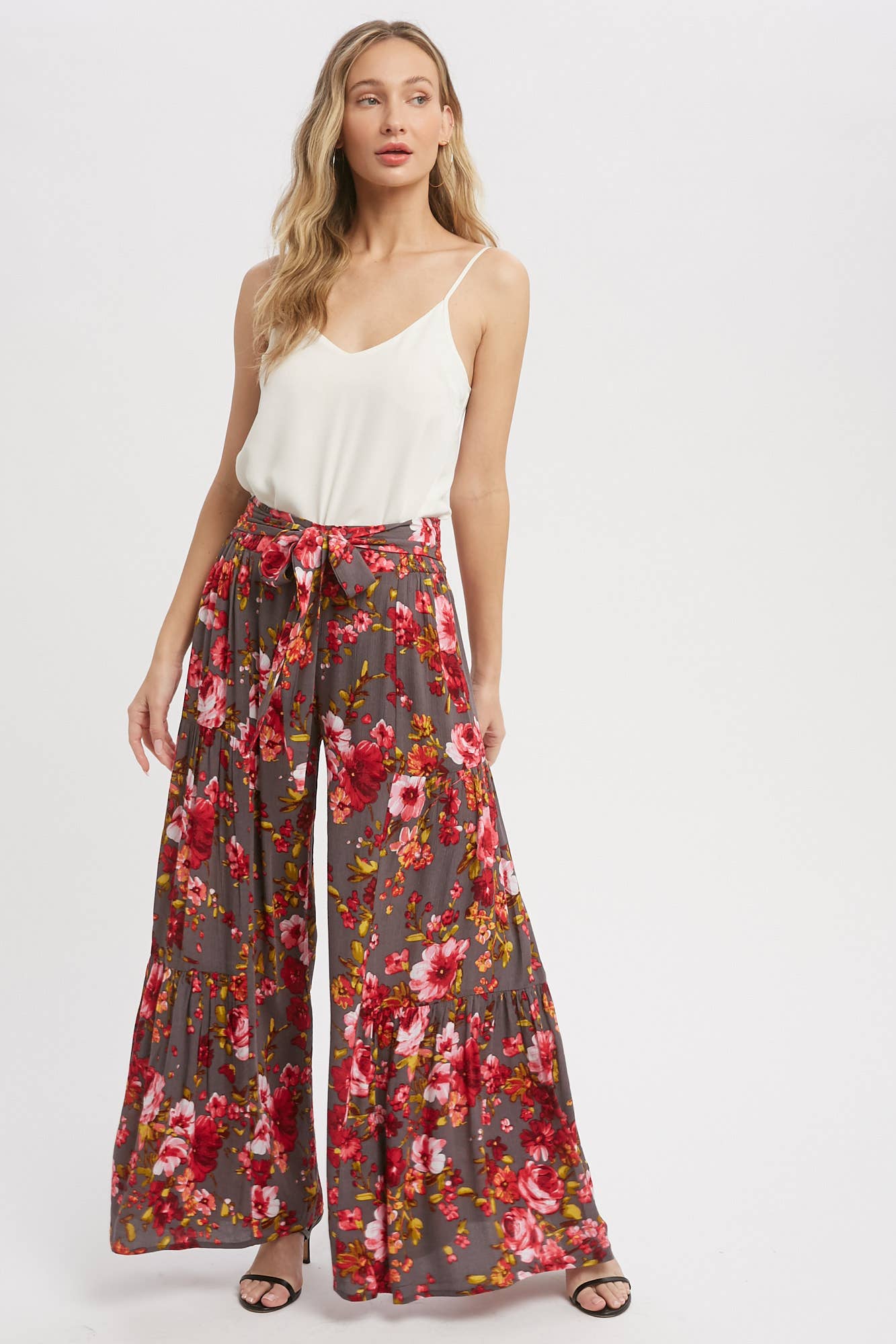 *SALE* Grey Boho Floral Print Wide Leg Pants