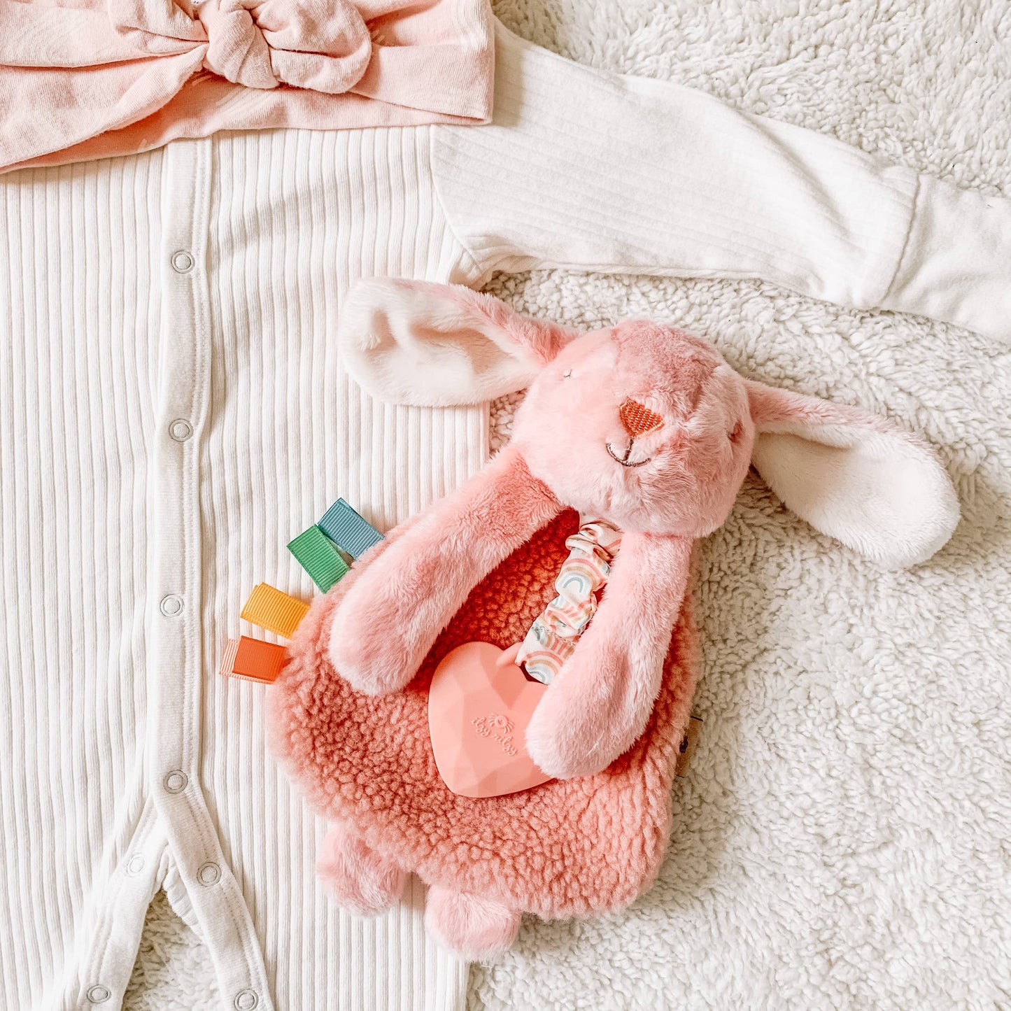 Itzy Lovey™ Pink Bunny Plush w/Silicone Teether Toy
