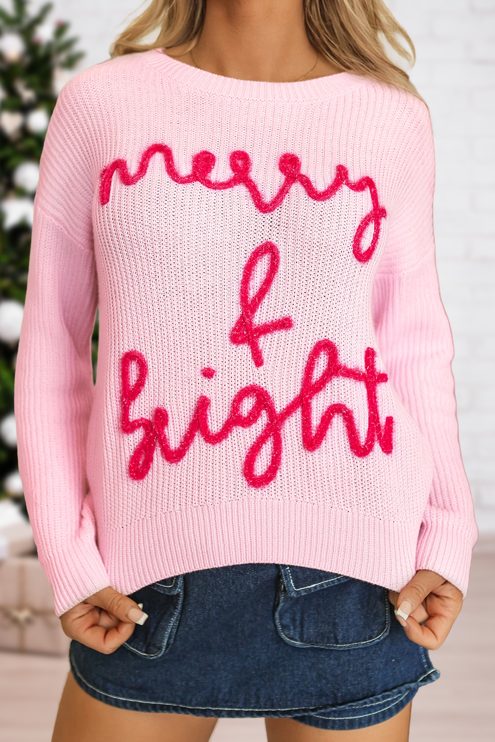 ***SALE*** Merry & Bright Letter Graphic Sweater - 1 Medium Only Available