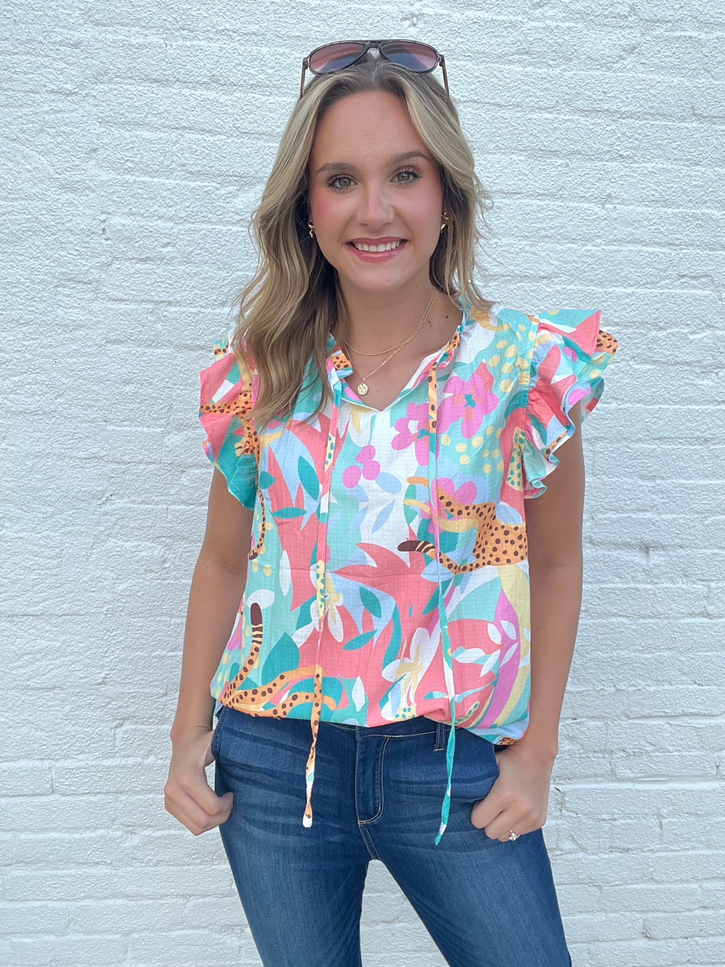 Multi Leopard Ruffled Blouse