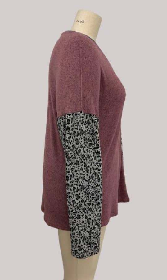 ***SALE*** Mauve Hacci Brushed VNeck Lep/Floral ColorBlock