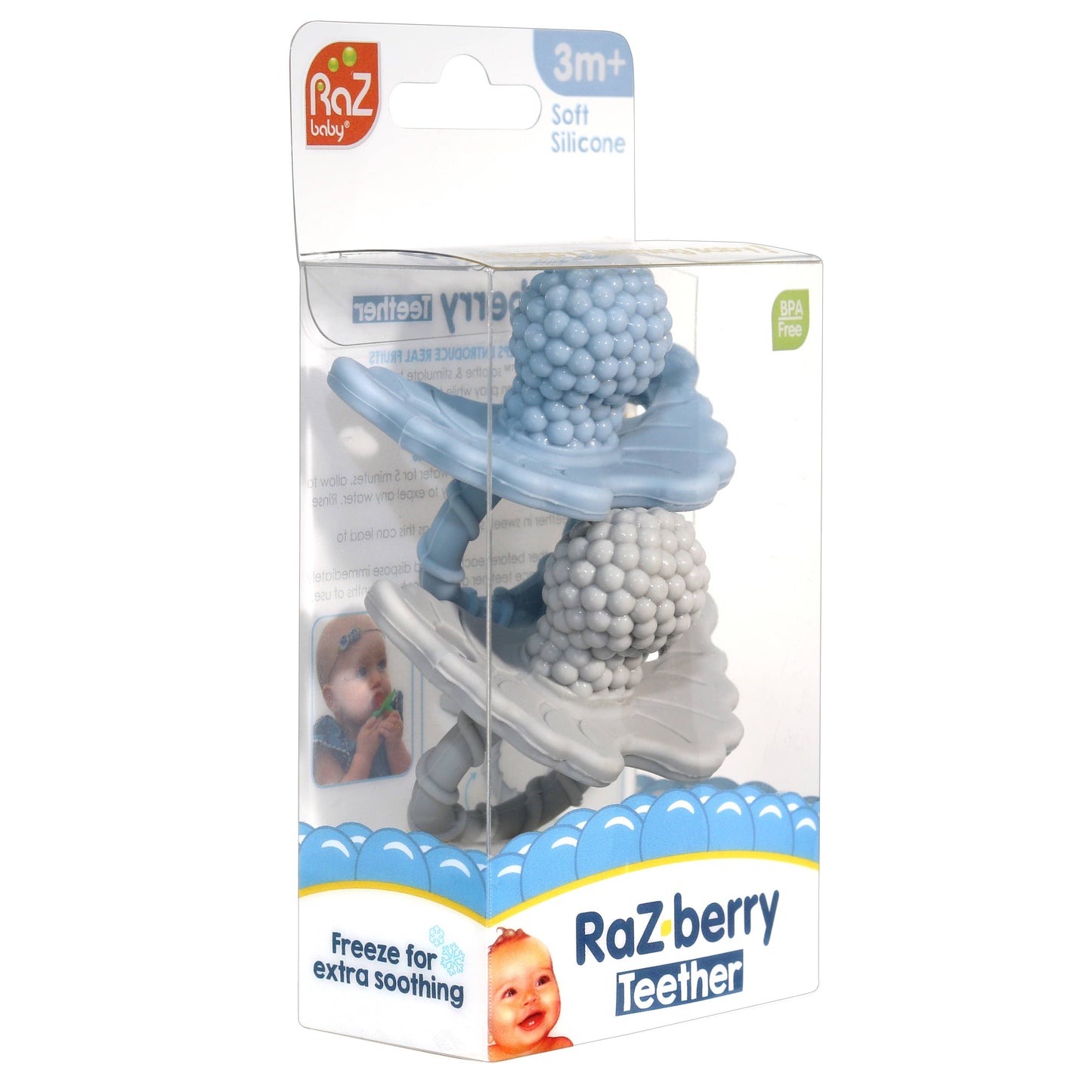 RaZberry Silicone Teether 2PK - Blue & Grey