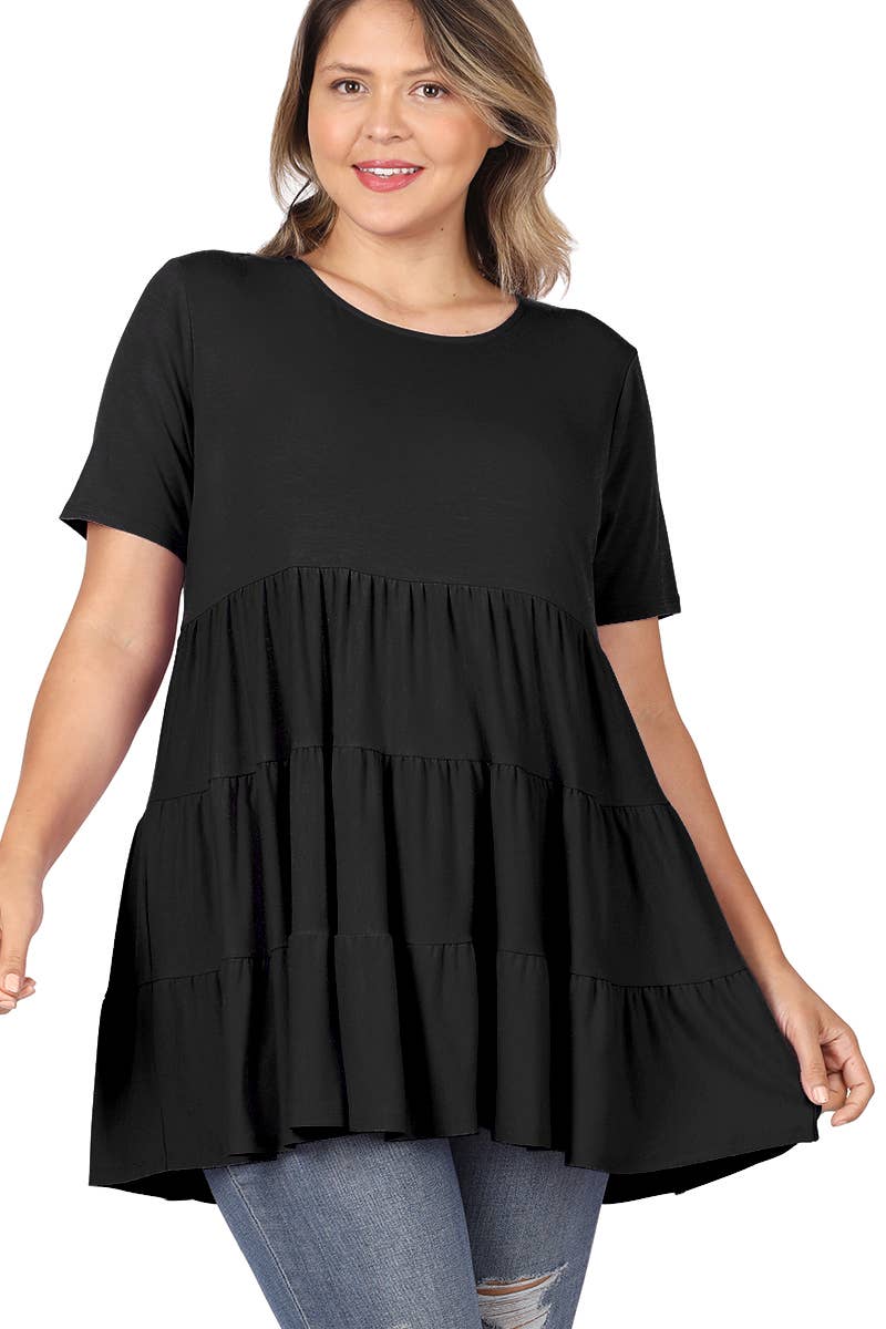 Ash Mocha Plus Short Sleeve Tiered Ruffle Tunic