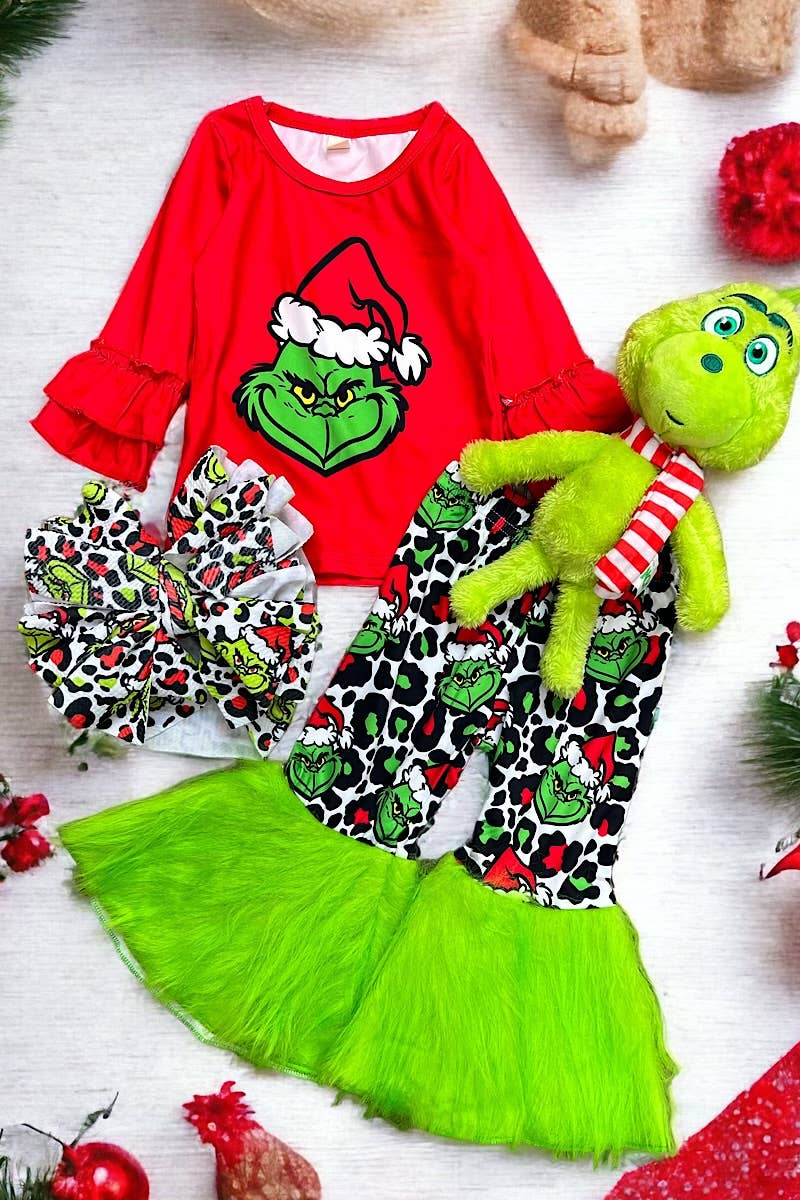 *SALE* Grinchy Print Red Top & Cheetah Pants w/Fur - 6/12M Only Available