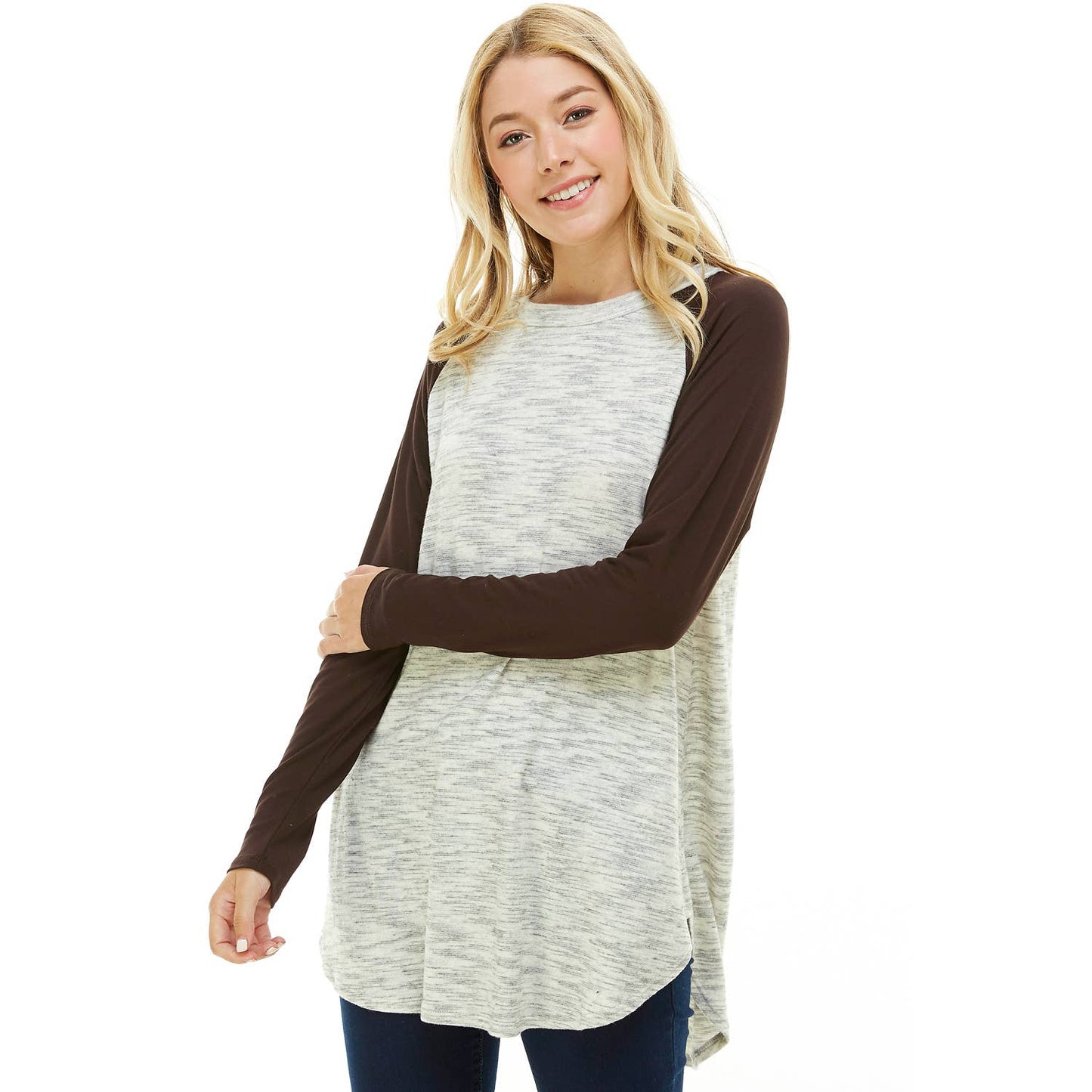 Contrast Crew Neck Long Sleeve Raglan