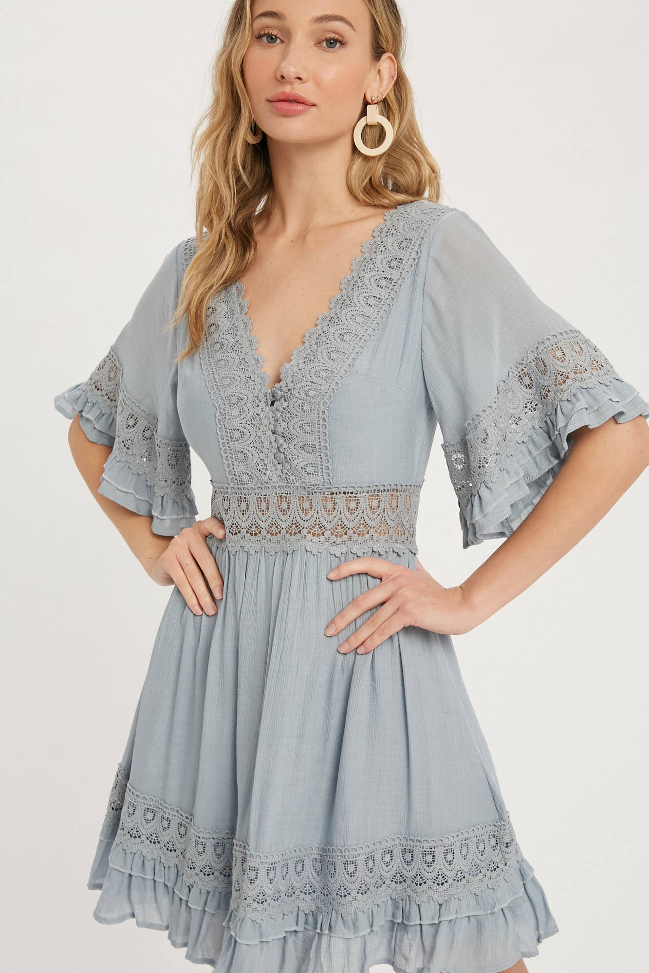 ***SALE*** VNeck Ruffle & Lace Hem Dress