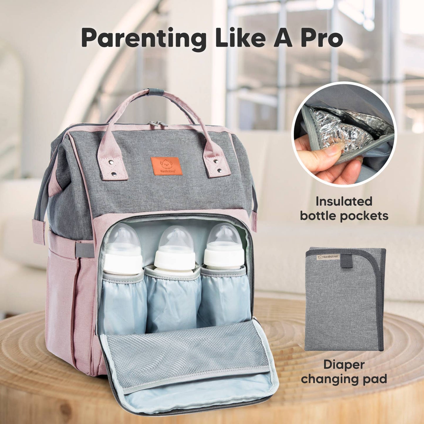 Pink & Grey Diaper Bag Backpack