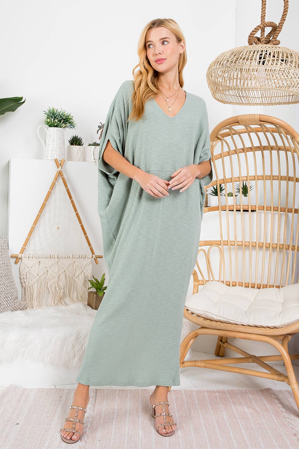 **SALE** Sage Slouchy Draping Maxi Dress