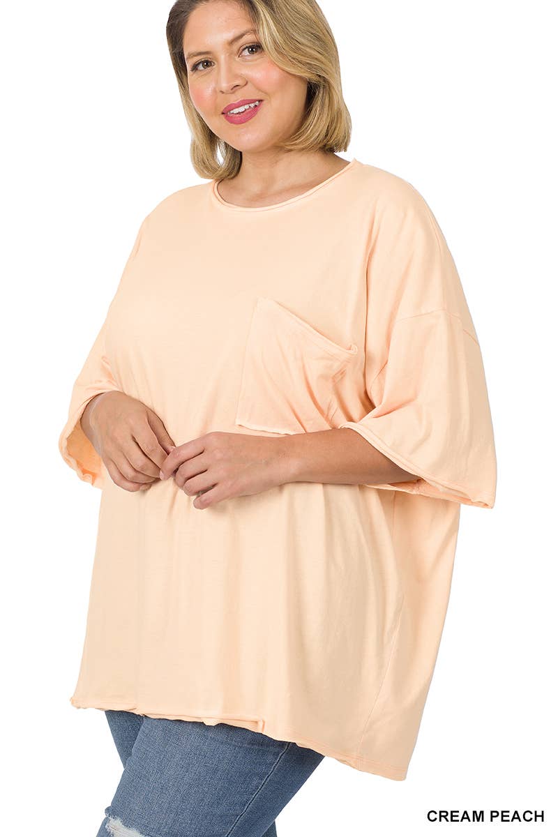Plus Oversized Front Pocket Raw Edge Boyfriend Tee