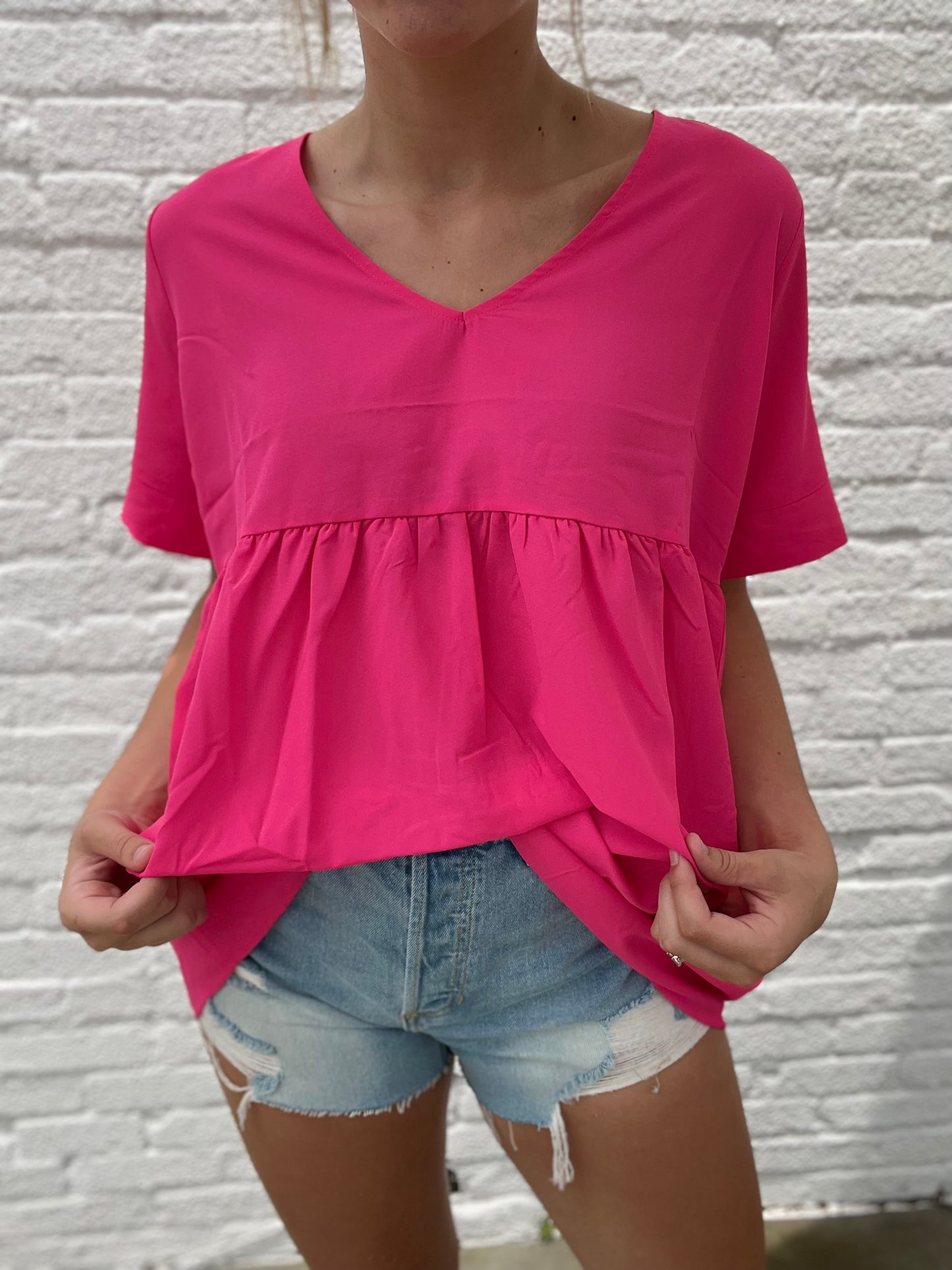 Fuchsia Flowy Vneck Top
