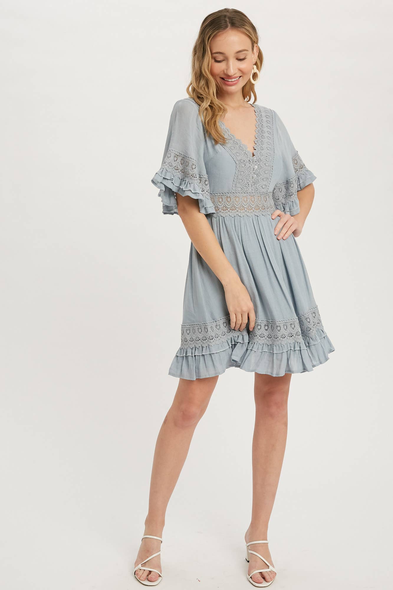 ***SALE*** VNeck Ruffle & Lace Hem Dress