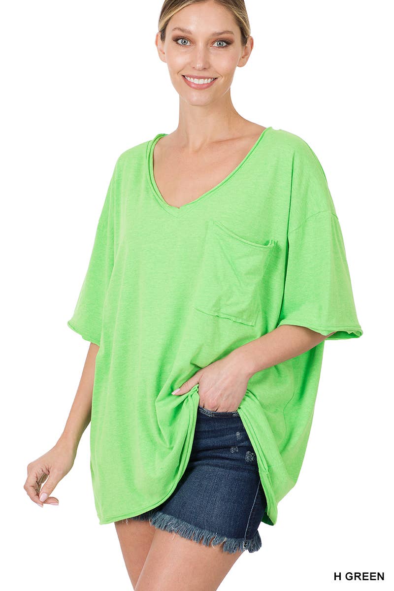 Oversized Front Pocket Raw Edge Boyfriend Tee