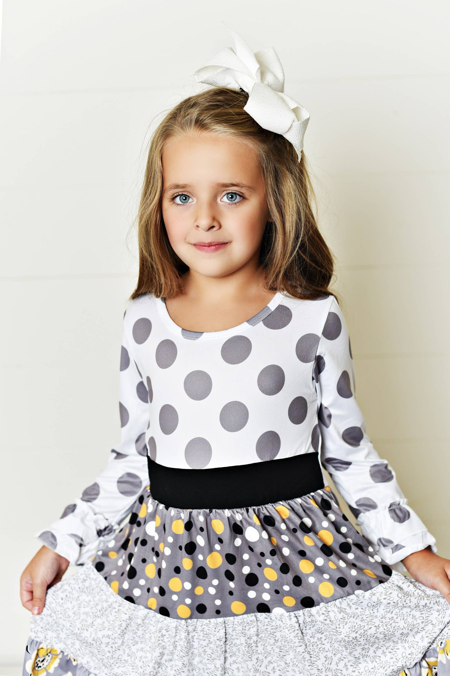 ***SALE*** Girls Gray Polka Dot Tiered Dress - Size 5 Only Available