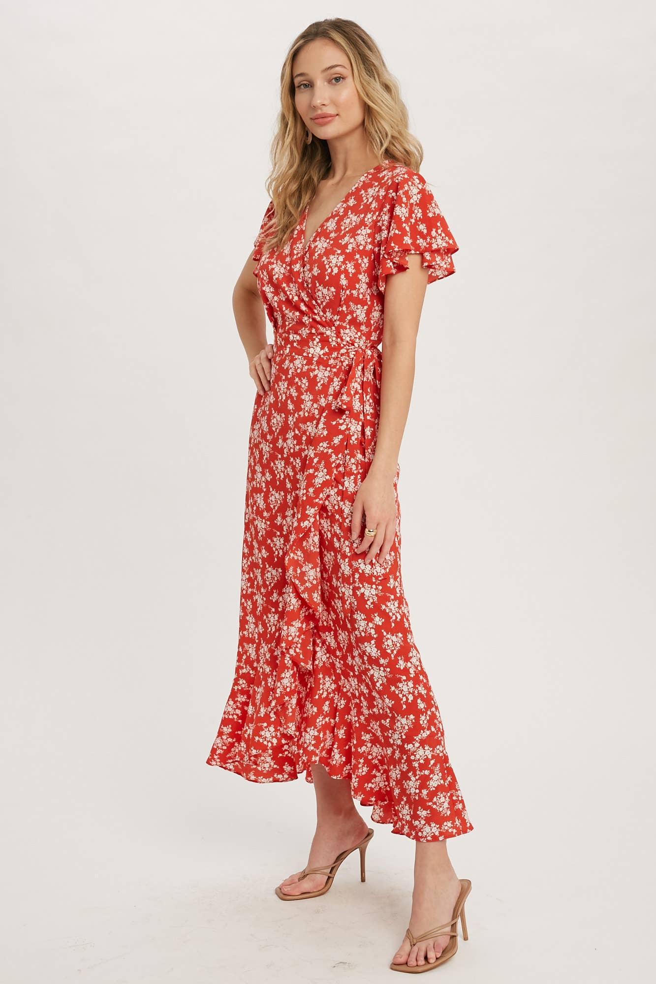 ***SALE*** Ditsy Print Ruffle Hem Wrap Maxi Dress