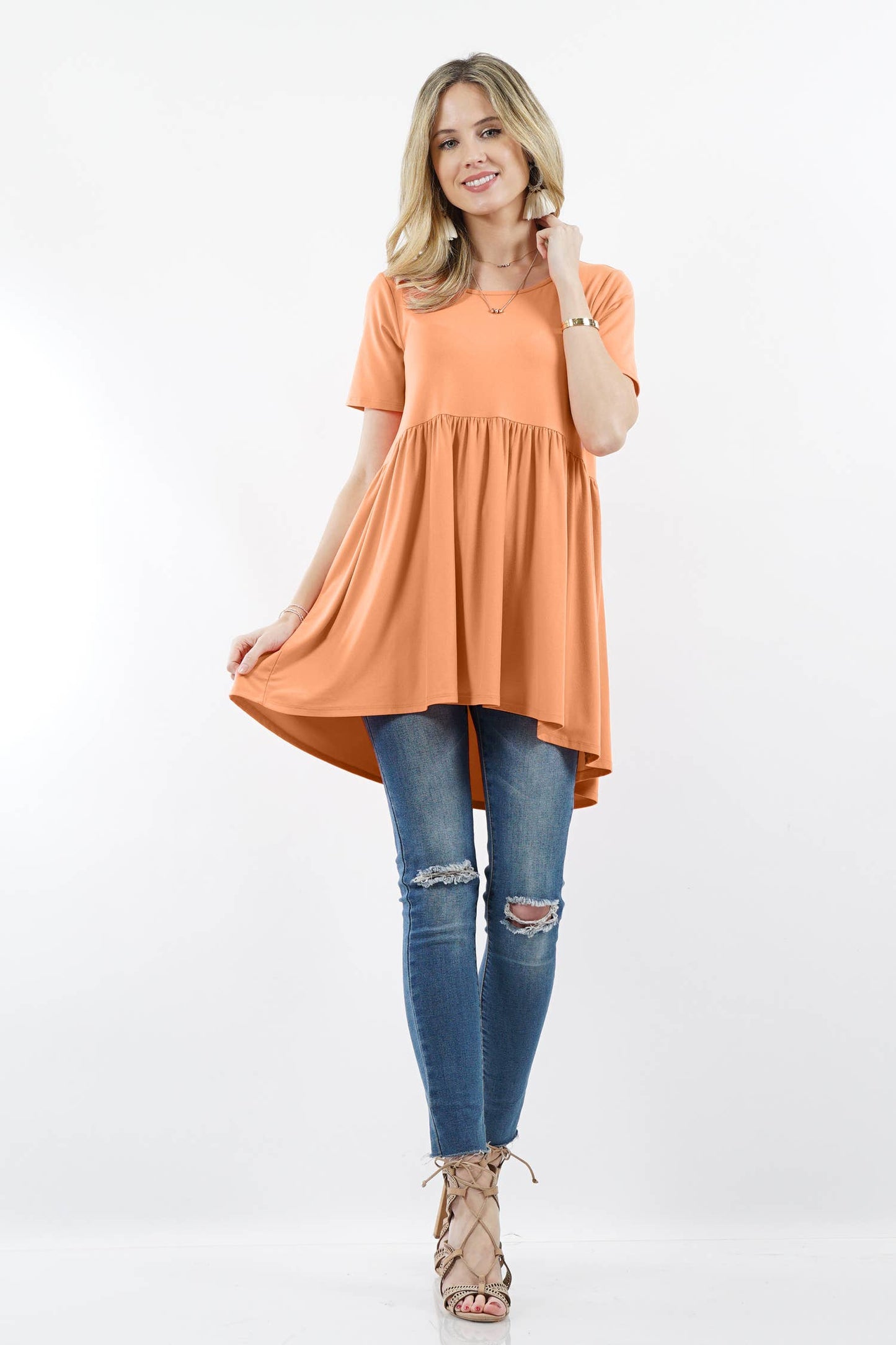 Short Sleeve With Waist Shirring Top