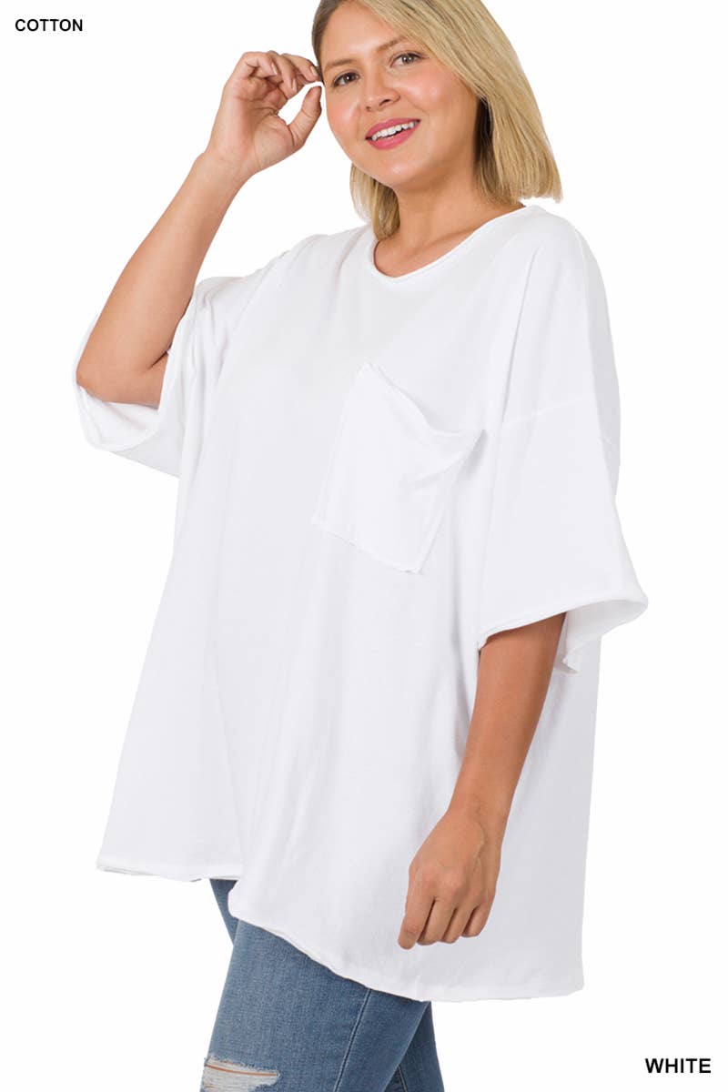 Plus Oversized Front Pocket Raw Edge Boyfriend Tee