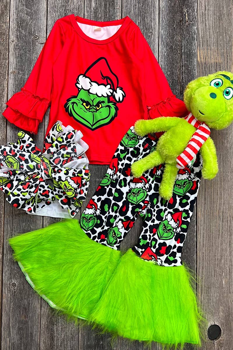 *SALE* Grinchy Print Red Top & Cheetah Pants w/Fur - 6/12M Only Available