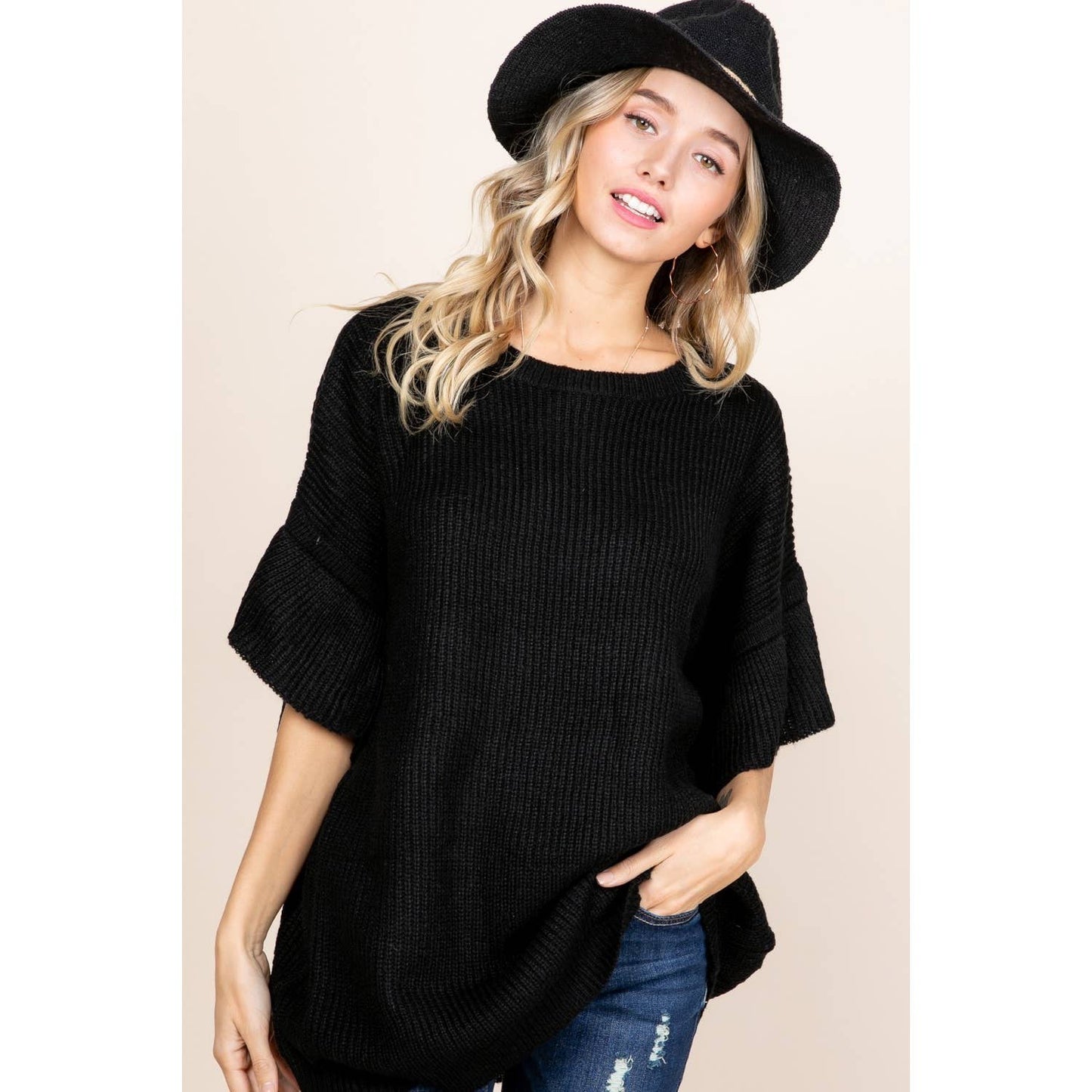 Ruffle Sleeve Sweater Tunic