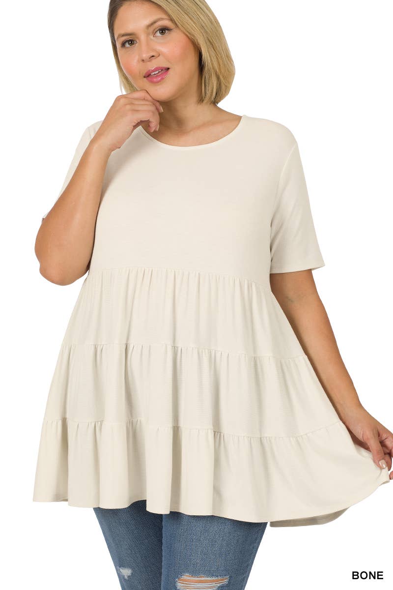 Ash Mocha Plus Short Sleeve Tiered Ruffle Tunic