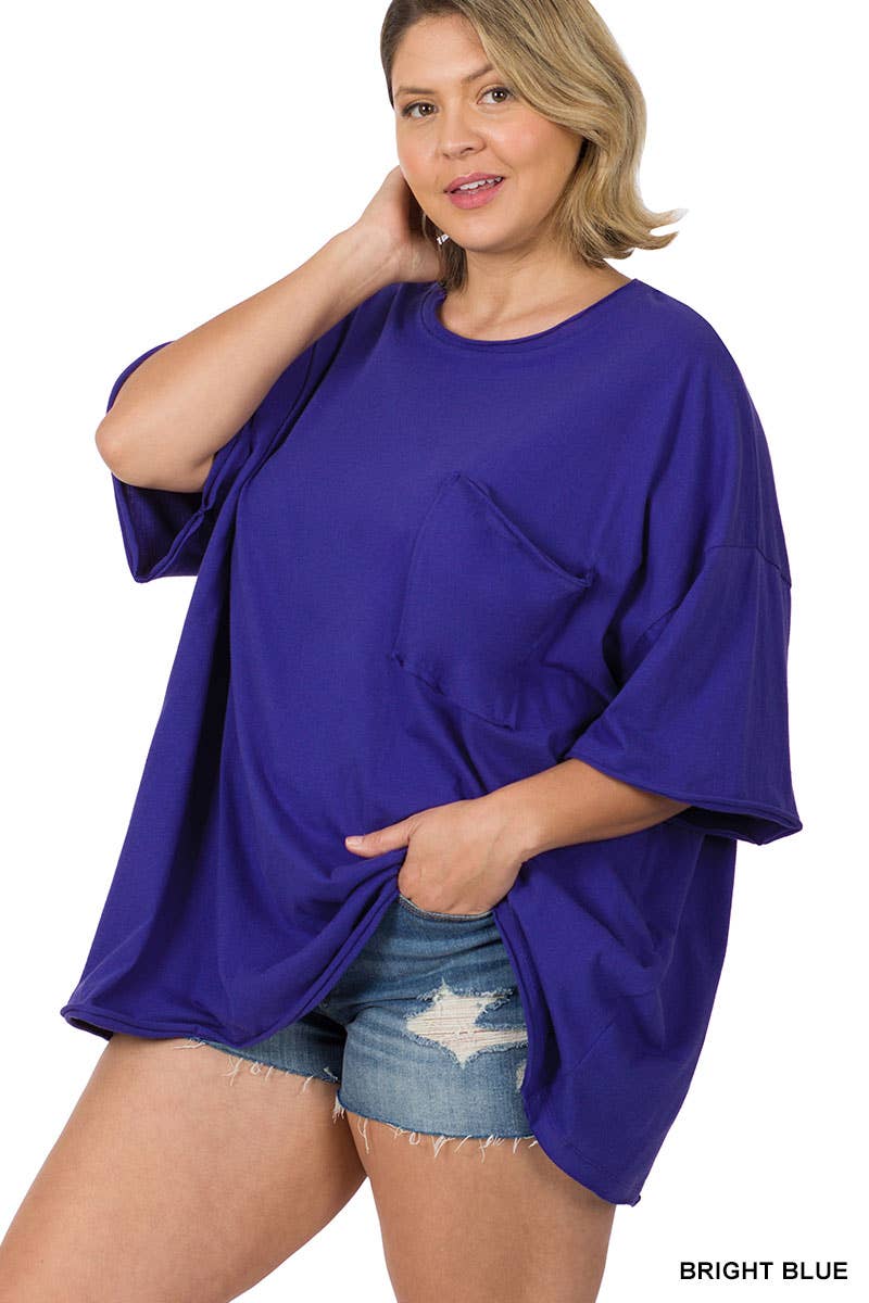 Plus Oversized Front Pocket Raw Edge Boyfriend Tee