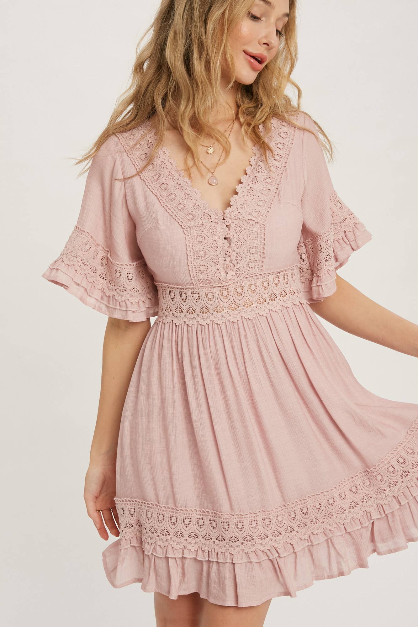 ***SALE*** VNeck Ruffle & Lace Hem Dress