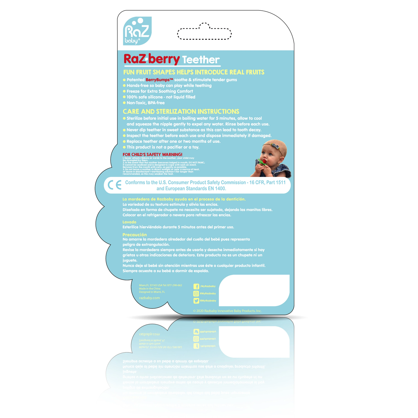 RaZberry Silicone Teether 2PK - Blue & Grey