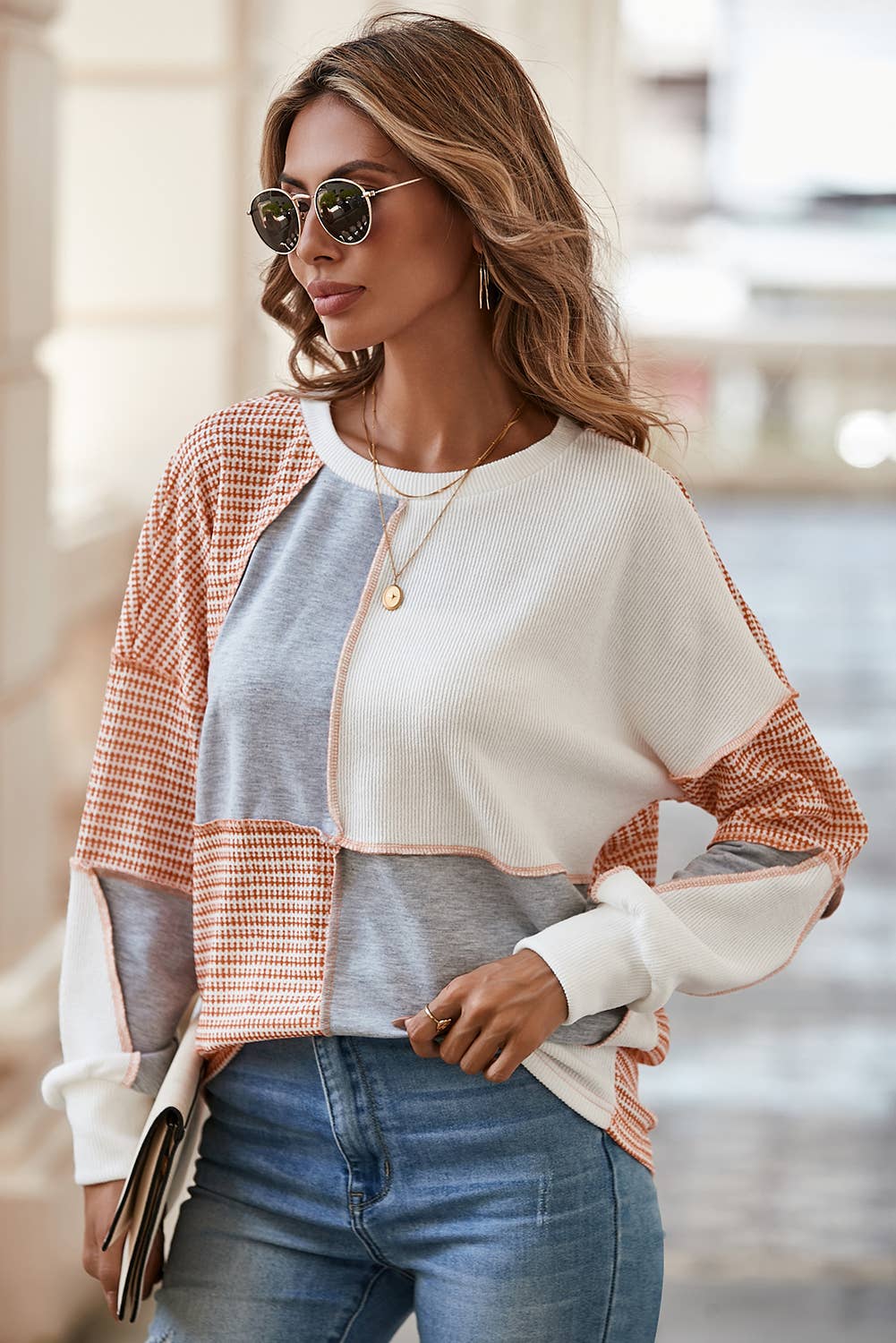 Orange Multi ExpSeam CB Knit Top