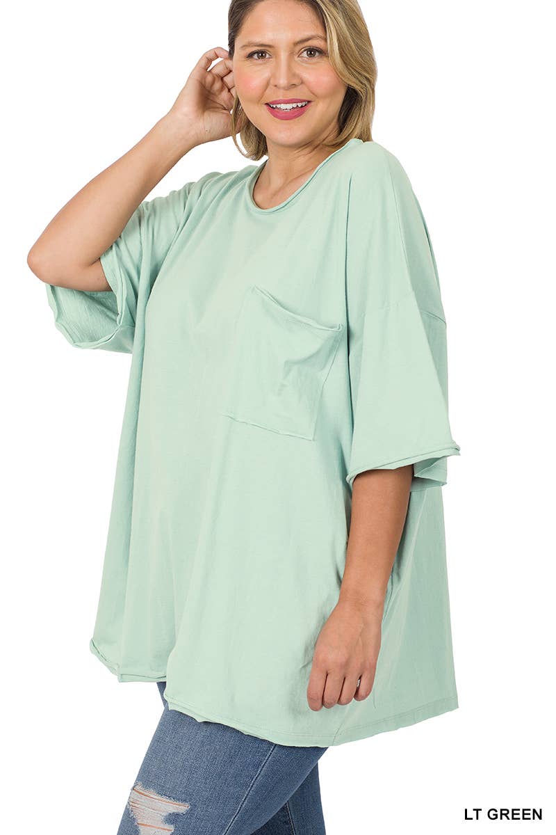 Plus Oversized Front Pocket Raw Edge Boyfriend Tee
