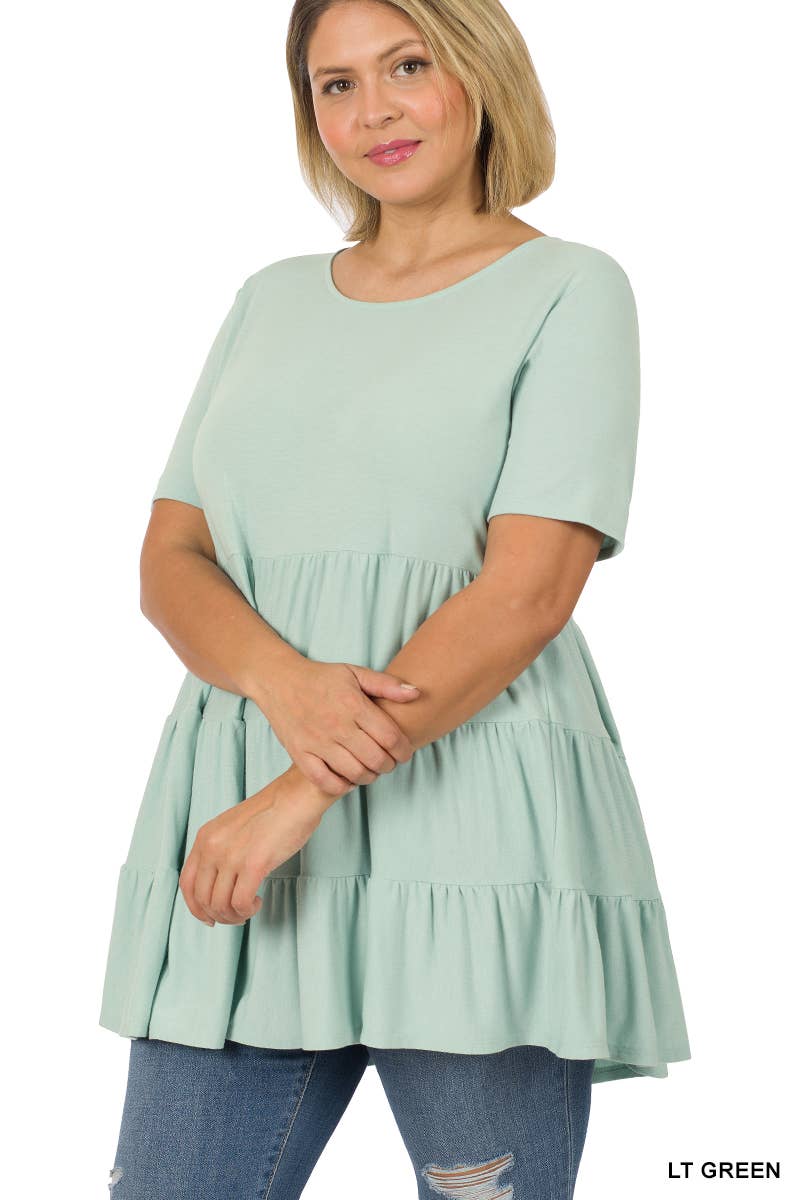 Ash Mocha Plus Short Sleeve Tiered Ruffle Tunic