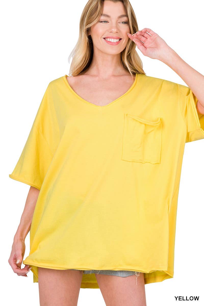Oversized Front Pocket Raw Edge Boyfriend Tee