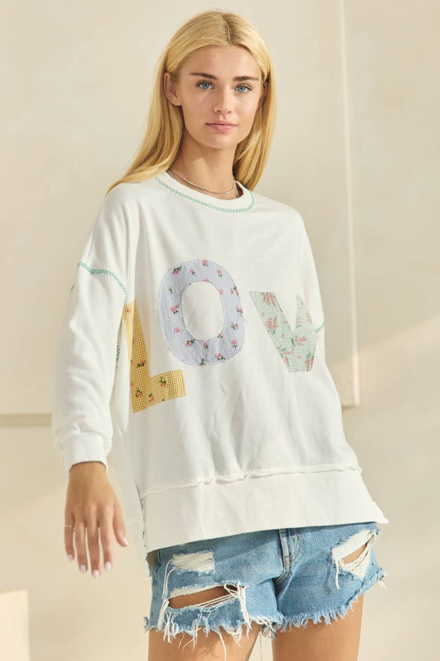 Plus LOVE Contrast Patch French Terry Sweatshirt