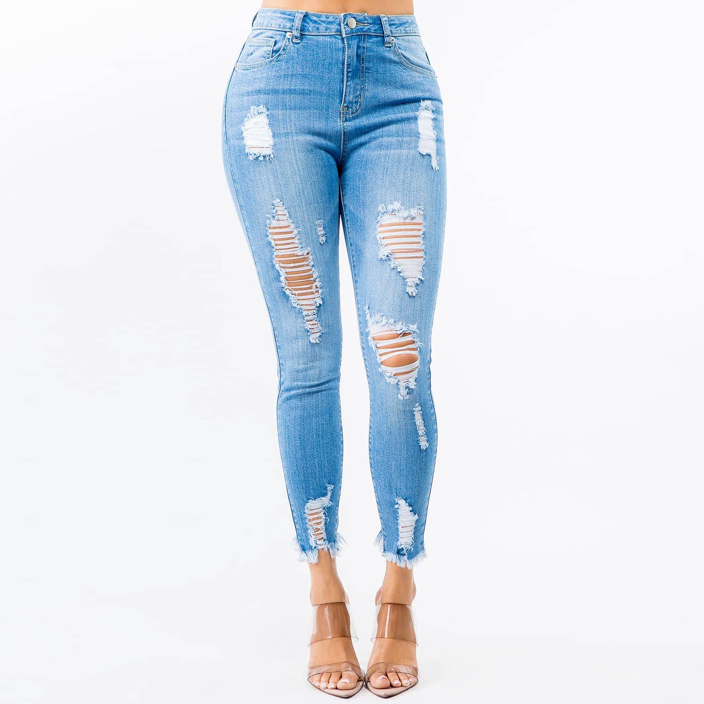 High Waist Distressed Skinny Jeans-RJH5086