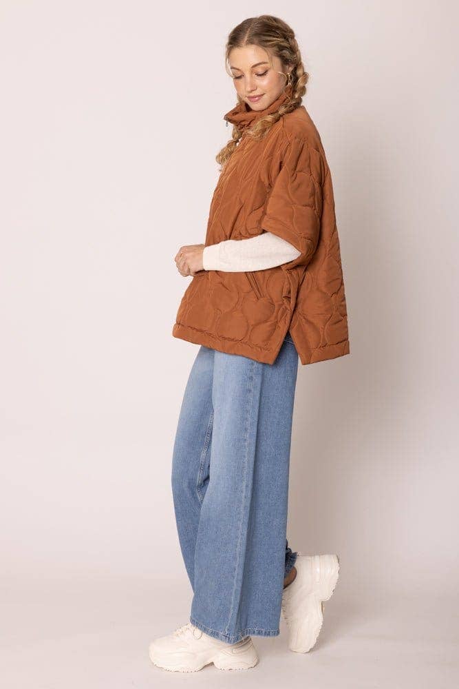 Quarter Zip Quilted Puffer Poncho