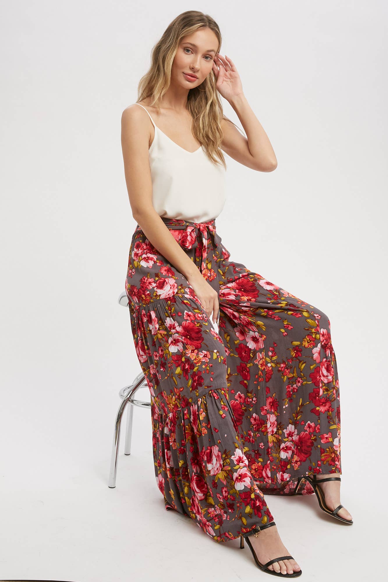 *SALE* Grey Boho Floral Print Wide Leg Pants