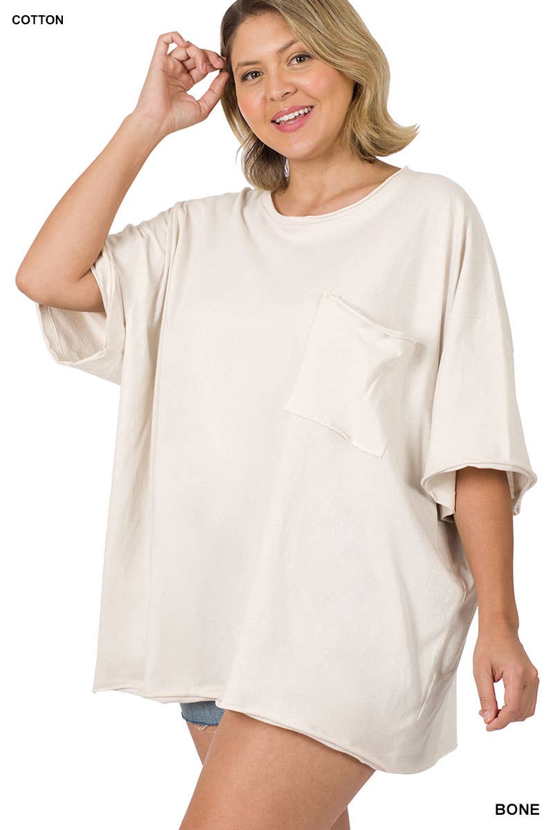 Plus Oversized Front Pocket Raw Edge Boyfriend Tee