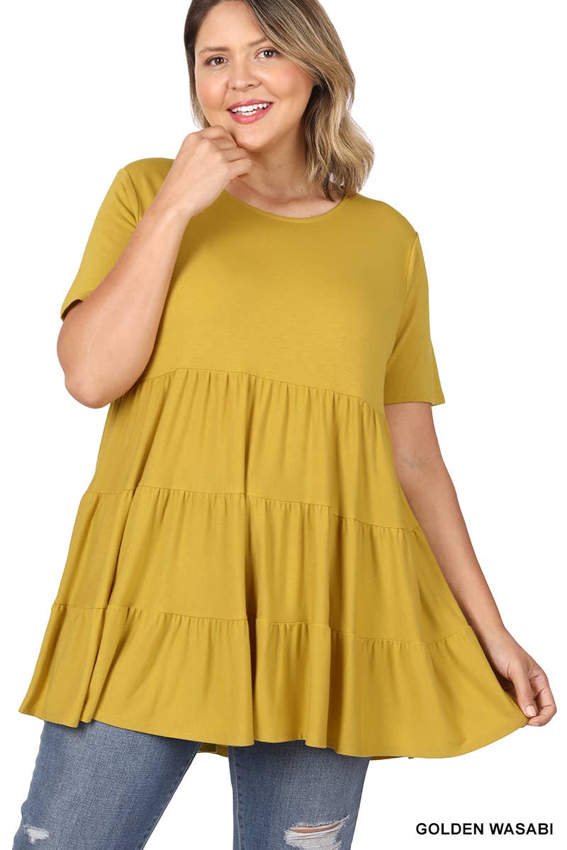 Ash Mocha Plus Short Sleeve Tiered Ruffle Tunic