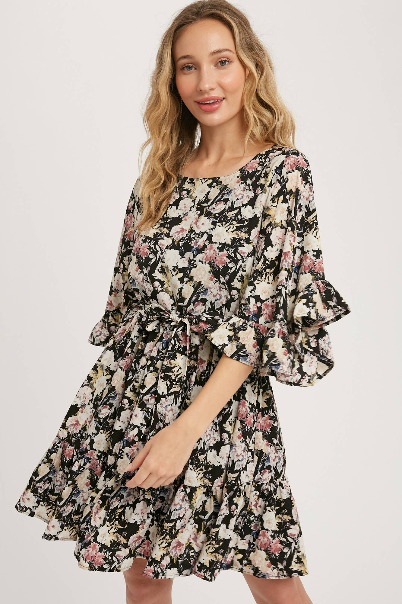 ***SALE*** Floral Print Angel Sleeve Dress