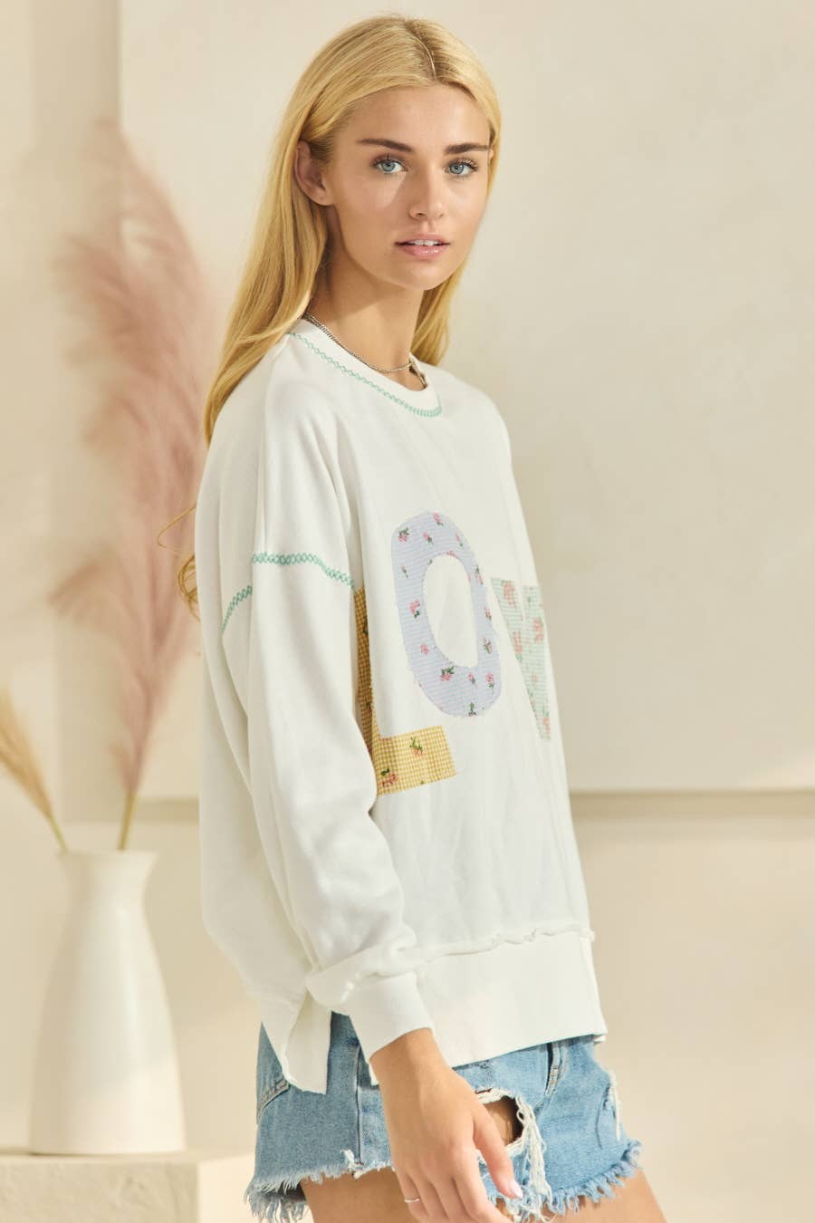 Plus LOVE Contrast Patch French Terry Sweatshirt