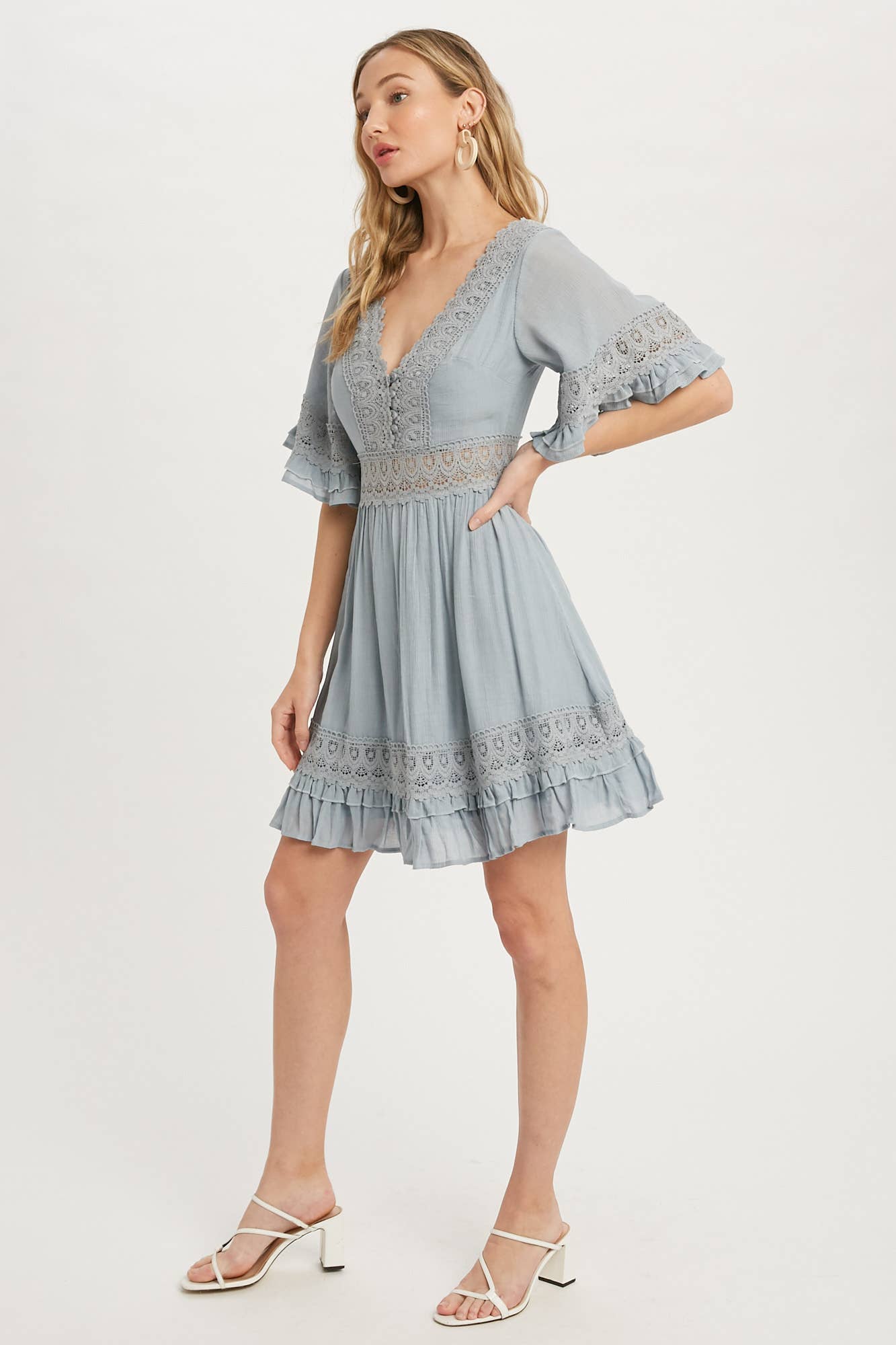 ***SALE*** VNeck Ruffle & Lace Hem Dress